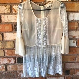 Anthropologie A’reve Lace & Sheer Ivory Top